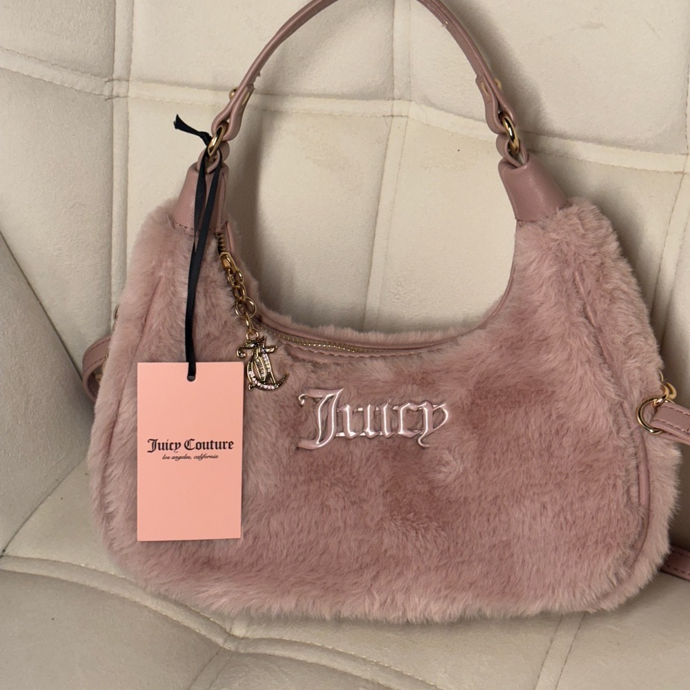 Sold do not buy!!Juicy Couture Pink Plush Shoulder Bag with Embroidered Branding